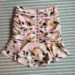 Ruched pink floral mini skirt